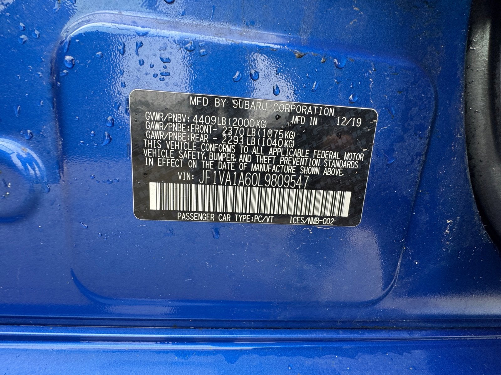 2020 Subaru WRX Base